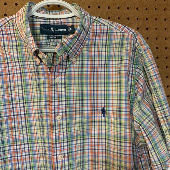 Ralph Lauren Plaid Custom Fit Button Down Shirt Patel Muticolor Large - Picture 1 of 6
